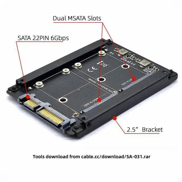 Alt view image 5 of 7 - CY Dual MSATA Mini-SATA SSD Card JBOD Raid0 Span Bridge to 2.5inch SATA Combo HDD Disk Drive Enclosure