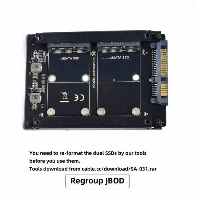 Alt view image 6 of 7 - CY Dual MSATA Mini-SATA SSD Card JBOD Raid0 Span Bridge to 2.5inch SATA Combo HDD Disk Drive Enclosure