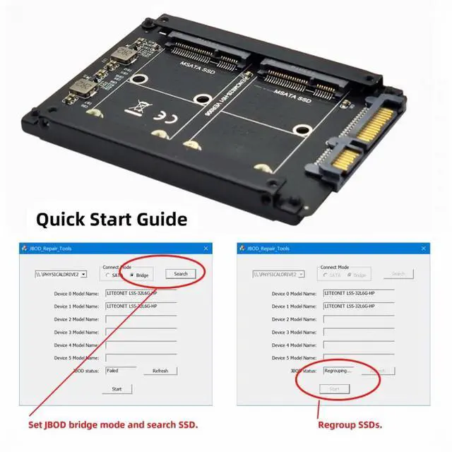 Alt view image 3 of 7 - CY Dual MSATA Mini-SATA SSD Card JBOD Raid0 Span Bridge to 2.5inch SATA Combo HDD Disk Drive Enclosure