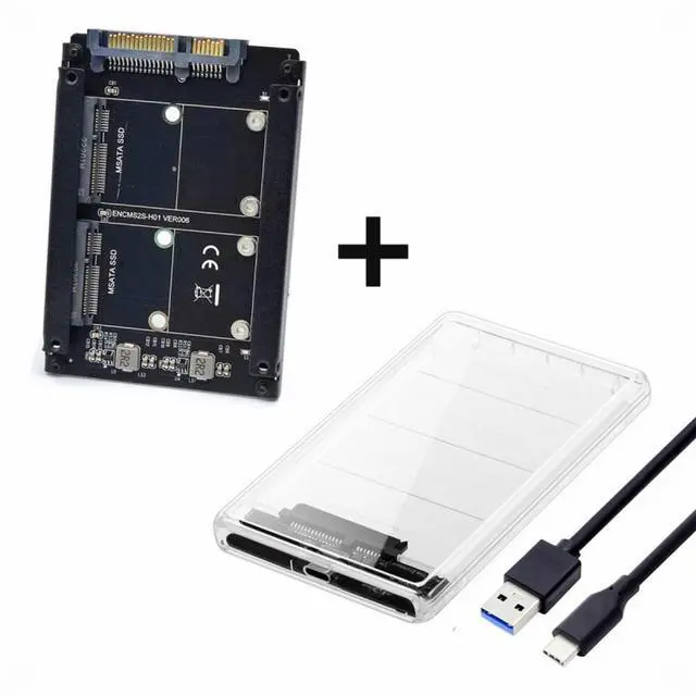 Alt view image 2 of 7 - CY Dual MSATA Mini-SATA SSD Card JBOD Raid0 Span Bridge to USB3.0 Type-C USB-C 2.5inch SATA Combo Enclosure