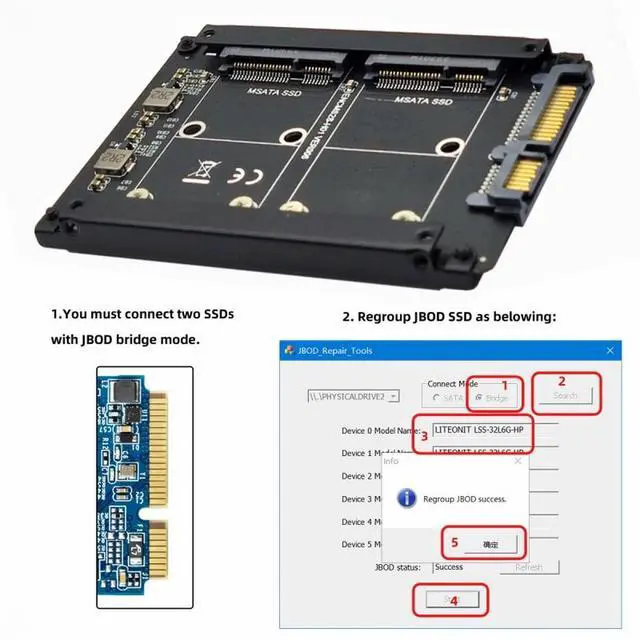 Alt view image 7 of 7 - CY Dual MSATA Mini-SATA SSD Card JBOD Raid0 Span Bridge to 2.5inch SATA Combo HDD Disk Drive Enclosure
