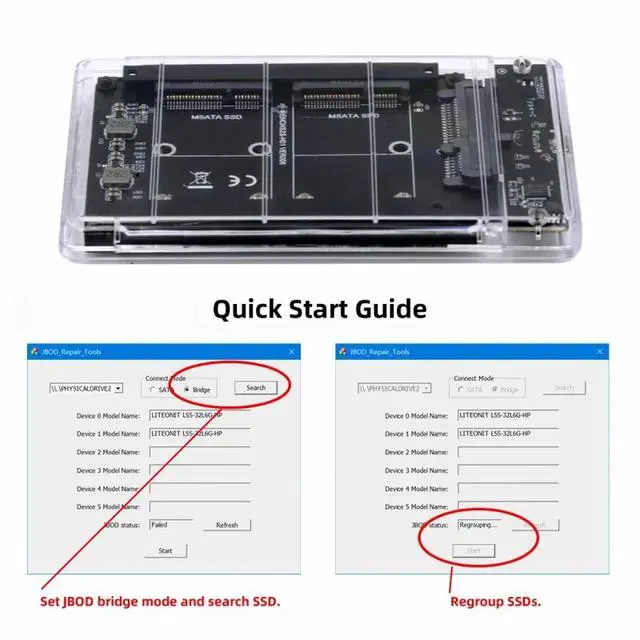 Alt view image 6 of 7 - CY Dual MSATA Mini-SATA SSD Card JBOD Raid0 Span Bridge to USB3.0 Type-C USB-C 2.5inch SATA Combo Enclosure