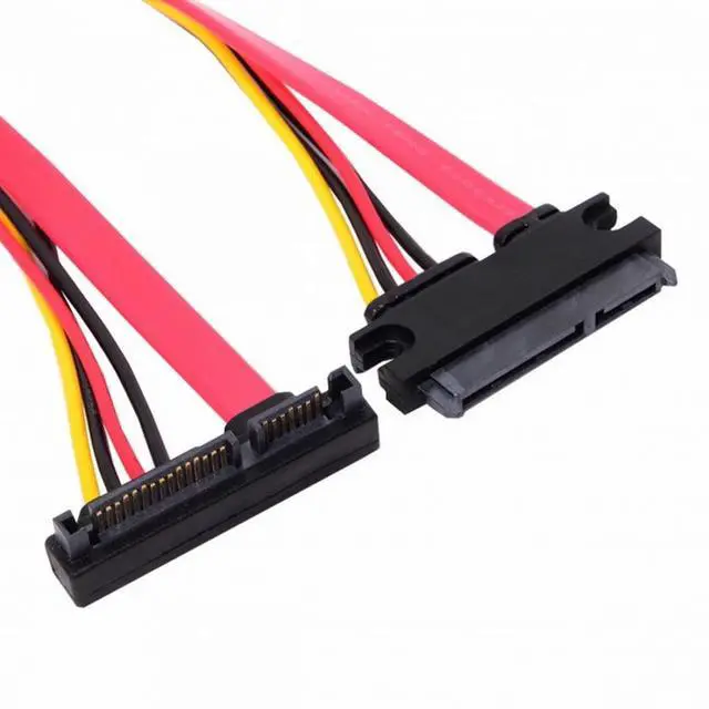 Alt view image 7 of 7 - CY Up Angled SATA III 3.0 7+15 22 Pin SATA Male to Female Data Power Extension Cable 30cm
