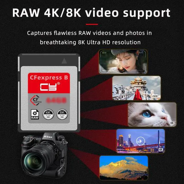 Alt view image 4 of 7 - CY CFexpress Type-B 128GB Memory Card CFE CFB Adapter Compatible with XS Camera 8K RAW PCIe Expansion