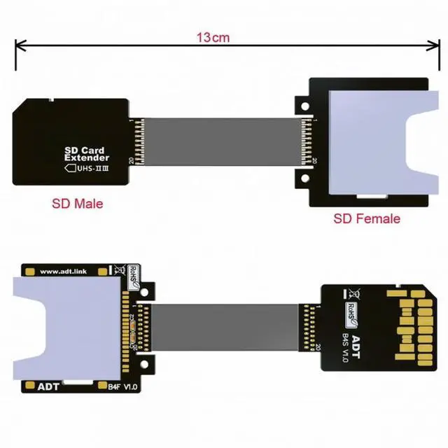 Alt view image 3 of 6 - CY SD Male Extender to SD Card Female Extension Cable Adapter Flexible SD/SDHC/SDXC UHS-III UHS-3
