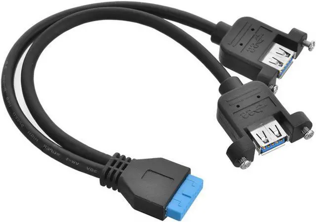 Alt view image 3 of 5 - CY USB 3.0 Dual Ports A Female Screw Mount Type to Motherboard 20pin Header cable Black U3-162-BK