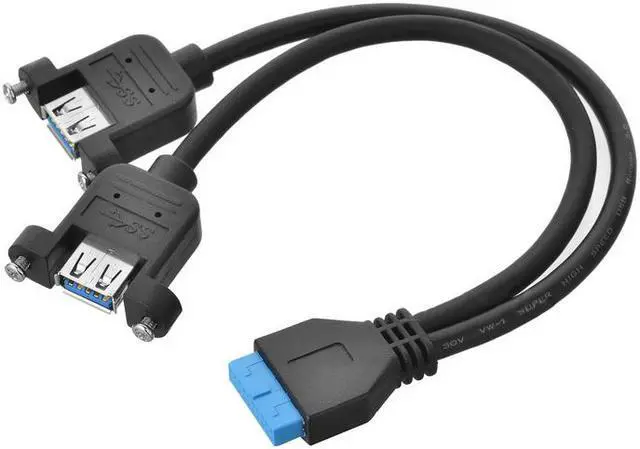 Alt view image 2 of 5 - CY USB 3.0 Dual Ports A Female Screw Mount Type to Motherboard 20pin Header cable Black U3-162-BK