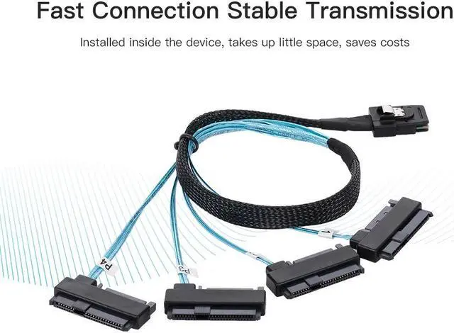 Alt view image 7 of 7 - CY Internal 36 Pin Mini SAS SFF-8087 Host to 4 SFF-8482 Target SAS Hard Disk and SATA Power Cable 100cm SF-091-1.0M