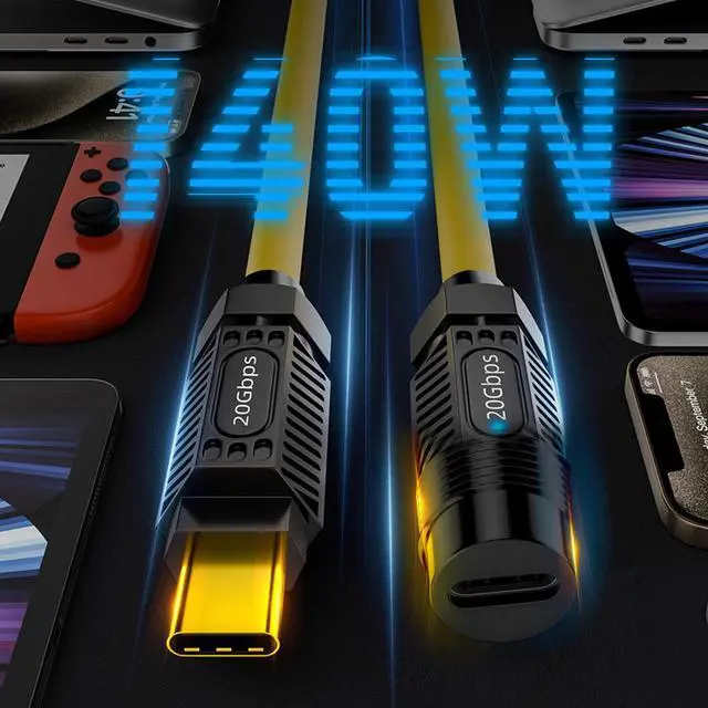 Alt view image 2 of 7 - CY 1.8M Stretch Coiled USB-C USB4 Cable 20Gbps 140W 8K for Gaming Keyboard Mouse Type-C Male to Female Extension Cable Power & Data