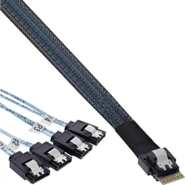 Main image of CYSM Slim Line SAS 4.0 SFF-8654 4i 38pin Host to 4 SATA 7pin Target Hard Disk Fanout Raid Cable 50cm