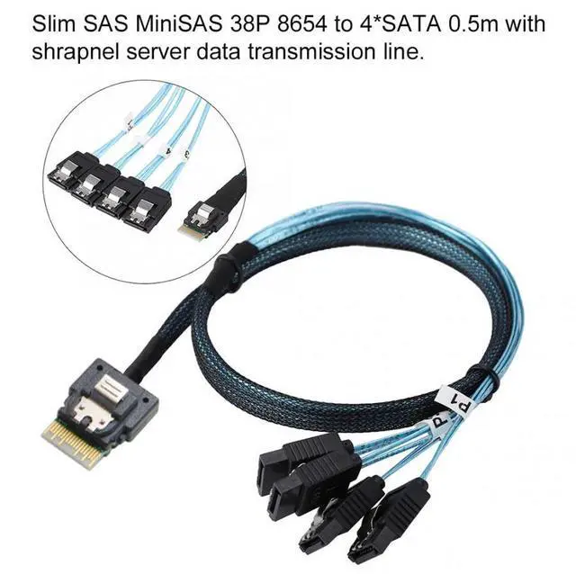 Alt view image 2 of 8 - CYSM Slim Line SAS 4.0 SFF-8654 4i 38pin Host to 4 SATA 7pin Target Hard Disk Fanout Raid Cable 50cm