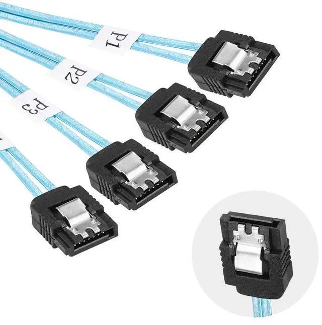 Alt view image 3 of 8 - CYSM Slim Line SAS 4.0 SFF-8654 4i 38pin Host to 4 SATA 7pin Target Hard Disk Fanout Raid Cable 50cm