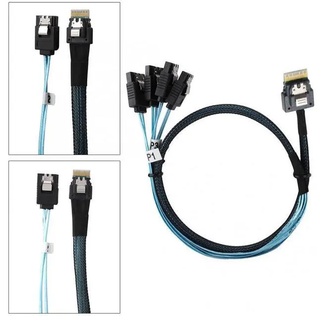 Alt view image 4 of 8 - CYSM Slim Line SAS 4.0 SFF-8654 4i 38pin Host to 4 SATA 7pin Target Hard Disk Fanout Raid Cable 50cm