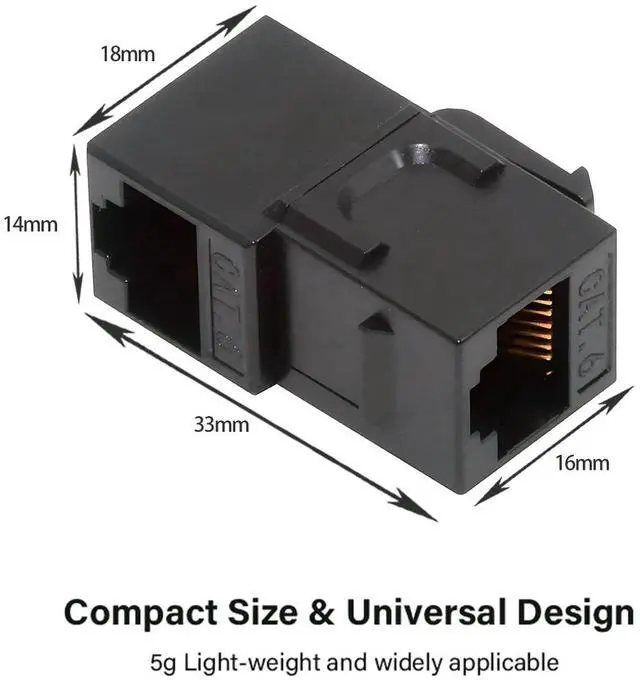 Alt view image 6 of 7 - CY 90 Degree Up Angled UTP CAT6 Keystone Coupler RJ45 Female to Female UTP CAT6 Keystone inline Coupler Black