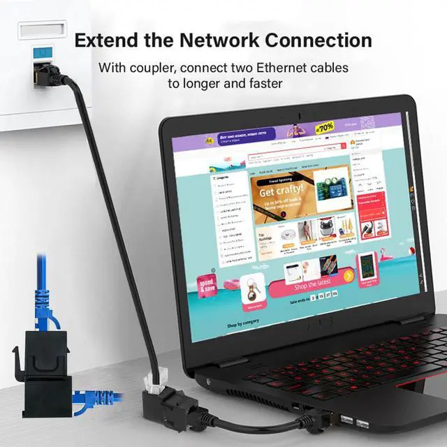 Alt view image 5 of 7 - CY 90 Degree Up Angled UTP CAT6 Keystone Coupler RJ45 Female to Female UTP CAT6 Keystone inline Coupler Black