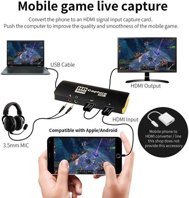 Alt view image 4 of 7 - MiraBox Capture Card - HSV3217 USB3.0 Type-C FHD Game Capture Device for Facebook YouTube Game Live Streaming
