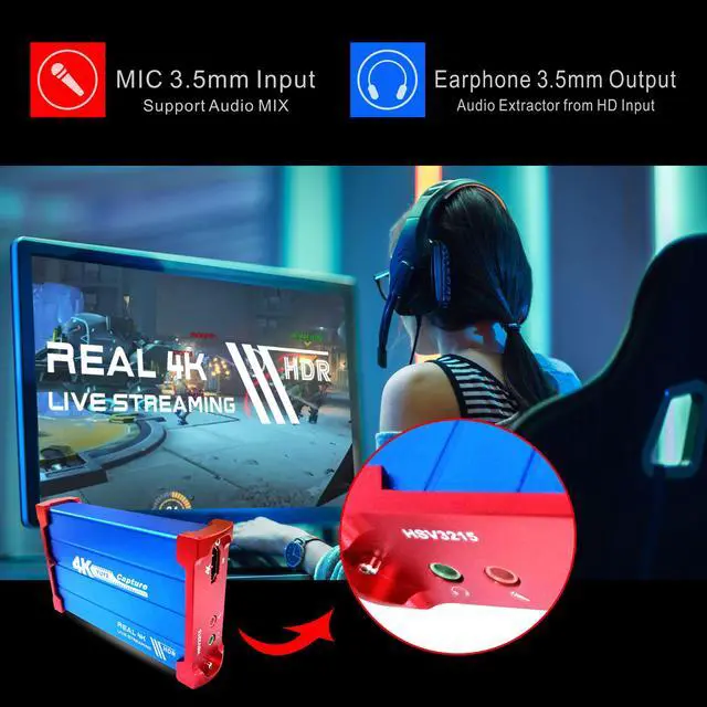 Alt view image 6 of 7 - Mirabox 4K@60Hz Game Capture Card, HSV3215 HDMI to USB3.0 Video Capture with 4K@60Hz Loopout and 3.5mm Headphone Interface, Capture Resolution Upto 4K@30Hz,Support DHR