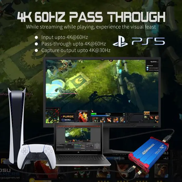 Alt view image 7 of 7 - Mirabox 4K@60Hz Game Capture Card, HSV3215 HDMI to USB3.0 Video Capture with 4K@60Hz Loopout and 3.5mm Headphone Interface, Capture Resolution Upto 4K@30Hz,Support DHR