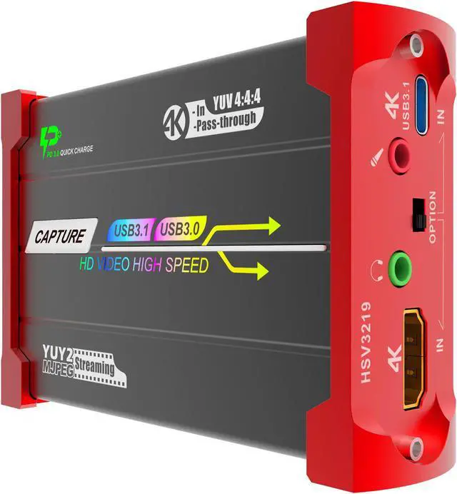Alt view image 3 of 7 - Mirabox 4K Game Capture Card, HSV3219 HDMI/Type-C  to USB3.0 Video Capture with 4K Loopout, Support PD3.0 Charge,Compatible with HDR10