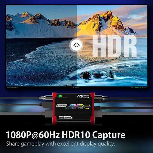 Alt view image 5 of 7 - Mirabox 4K Game Capture Card, HSV3219 HDMI/Type-C  to USB3.0 Video Capture with 4K Loopout, Support PD3.0 Charge,Compatible with HDR10