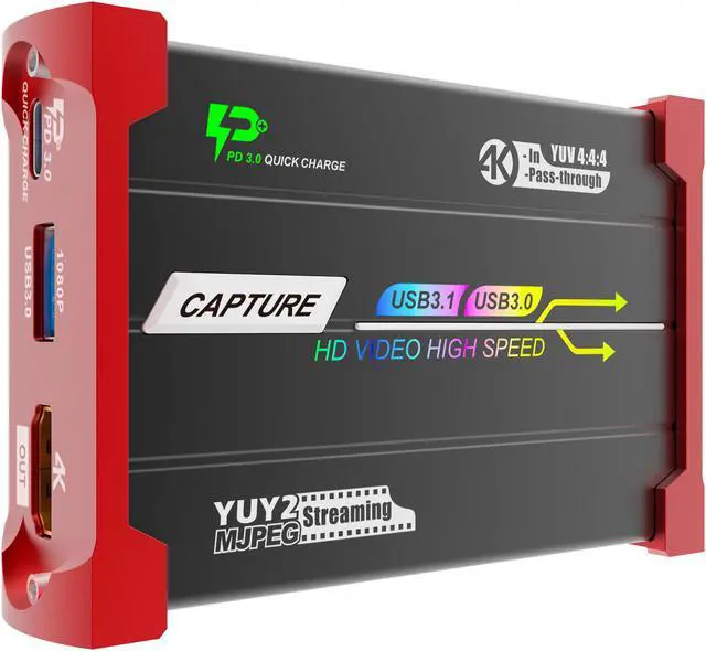 Alt view image 2 of 7 - Mirabox 4K Game Capture Card, HSV3219 HDMI/Type-C  to USB3.0 Video Capture with 4K Loopout, Support PD3.0 Charge,Compatible with HDR10