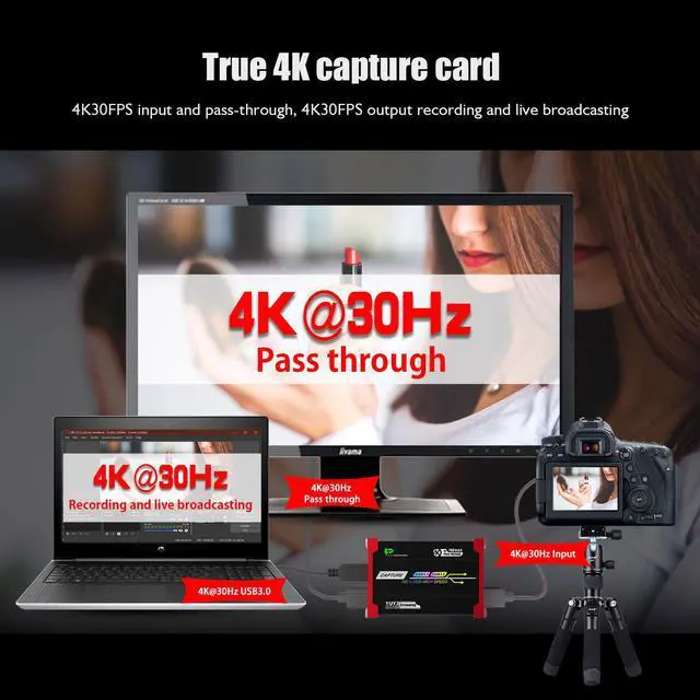 Alt view image 6 of 7 - Mirabox 4K Game Capture Card, HSV3219 HDMI/Type-C  to USB3.0 Video Capture with 4K Loopout, Support PD3.0 Charge,Compatible with HDR10