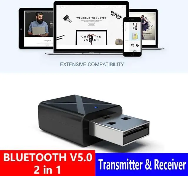 Alt view image 5 of 5 - New Bluetooth Audio Transmitter Receiver 2 in 1 V5.0 Bluetooth Wireless Adapter KN320 Mini 3.5mm AUX Audios For TV Car Kit PC