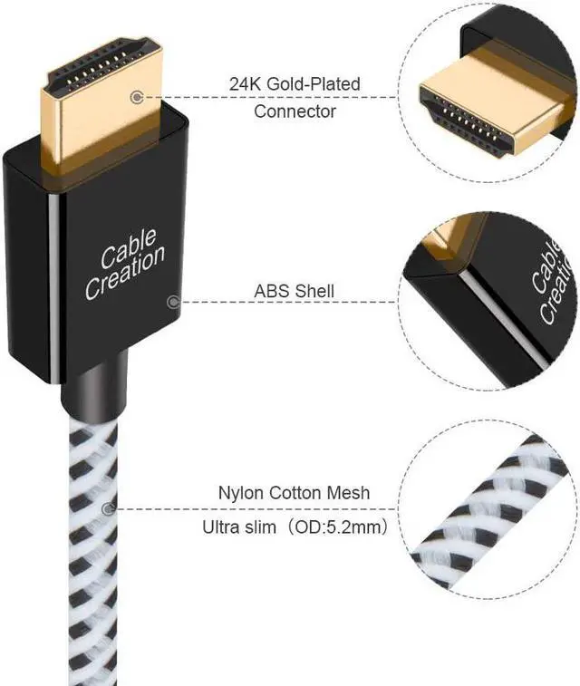 Alt view image 4 of 7 - CableCreation HDMI 2.1 Cable,8K Ultra High Speed HDMI Cable 48Gbps, Support HDR,eARC,Dolby Vision,VRR, MacBook Pro 2021, Nintendo Switch, Roku, Xbox one, Xbox Series X, PS5, PS4, Projector-6.6 Feet