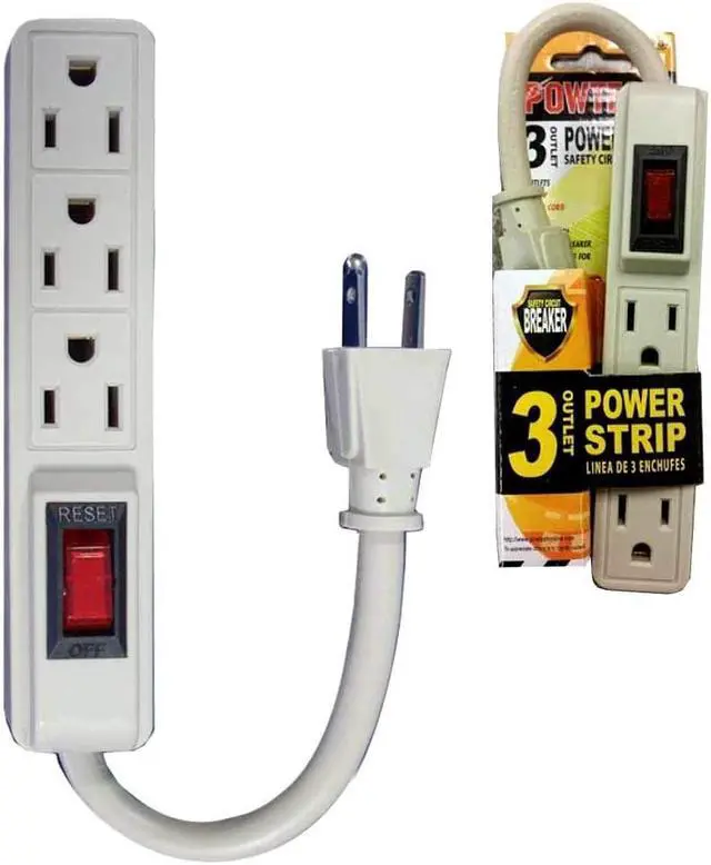 Main image of 1 Pc 3 Outlet Surge Protector Power Strip Grounded Flat Plug 5" Extension Cord