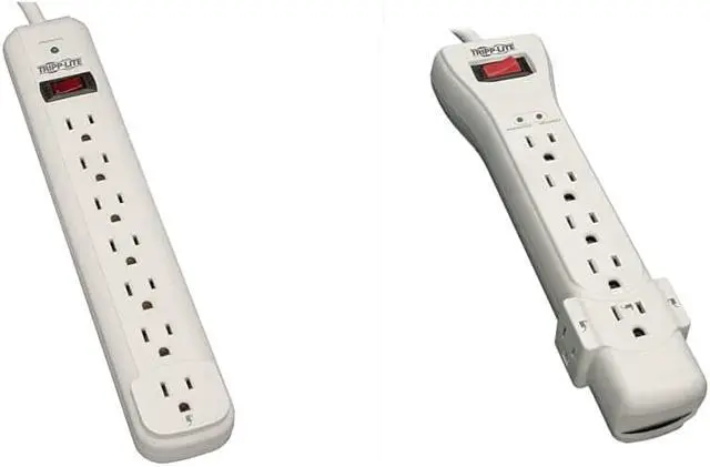 Main image of 7 Outlet Surge Protector Power Strip, 6Ft Cord & 7 Outlet Surge Protector Power Strip, 7Ft Cord, Right Angle Plug, 2160 Joules, & $75,000 Insurance (Super7) Ivory