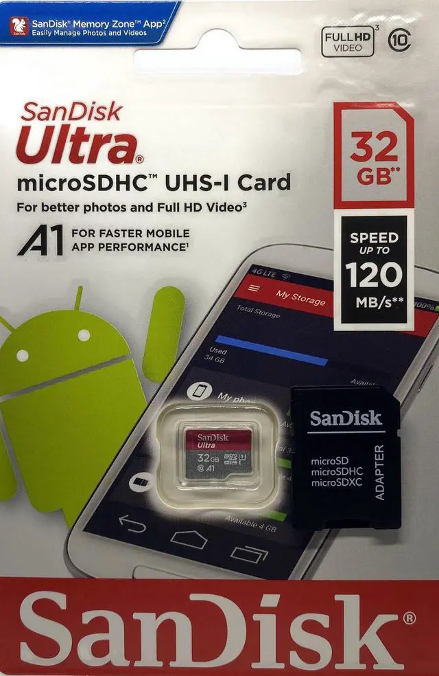 Alt view image 7 of 8 - SanDisk SDSQUA4-032G-GN6MN CVL 32GB 8pin microSDHC r120MB/s C10 U1 A1 UHS-I SanDisk Ultra microSDHC Memory Card w/out Adapter