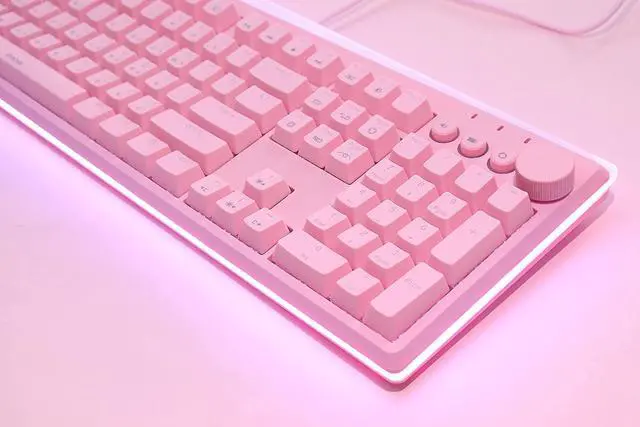 Alt view image 3 of 7 - i-rocks K71M Mechanical Gaming Keyboard with Media Control Knob (Gateron Blue Switches, Pink)