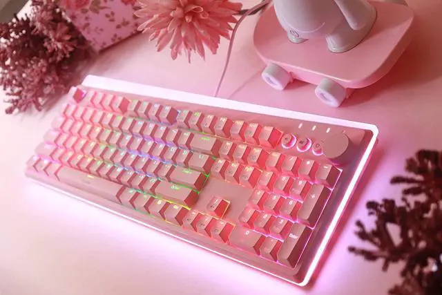 Alt view image 6 of 7 - i-rocks K71M Mechanical Gaming Keyboard with Media Control Knob (Gateron Blue Switches, Pink)