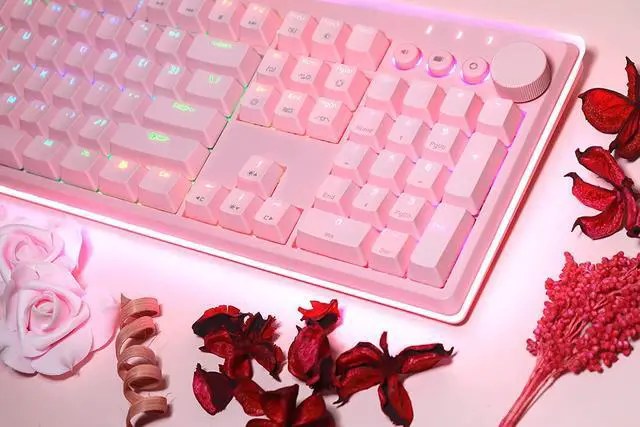 Alt view image 7 of 7 - i-rocks K71M Mechanical Gaming Keyboard with Media Control Knob (Gateron Blue Switches, Pink)