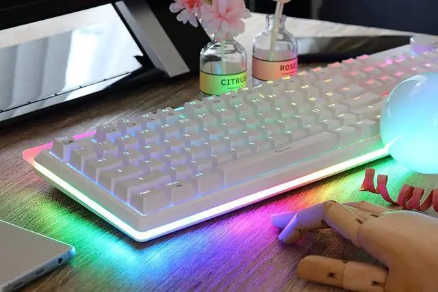 Alt view image 6 of 7 - i-rocks K71M Mechanical Gaming Keyboard with Media Control Knob (Gateron Blue Switches, White)