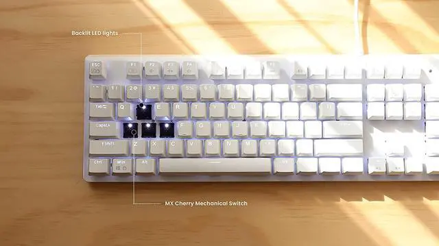 Alt view image 4 of 7 - i-rocks K75M Illuminated Mechanical Keyboard, 104 Keys, with Cherry MX Switches, PBT Keycaps, Backlit LED Light and Shortcut Keys - Programmable Light & Macro Recorder (Cherry MX Red Switches, White)