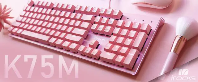 Alt view image 3 of 5 - i-rocks K75M Mechanical Keyboard - 104 Keys - with Cherry MX Brown Switches, PBT Keycaps, Backlit LED Light and Shortcut Keys - Programmable Light & Macro Recorder (Pink)