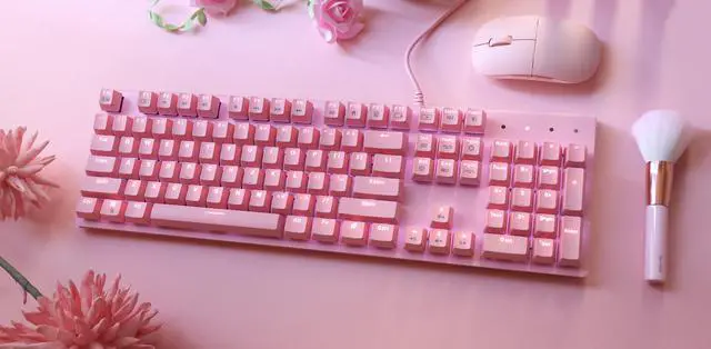 Alt view image 4 of 5 - i-rocks K75M Mechanical Keyboard - 104 Keys - with Cherry MX Brown Switches, PBT Keycaps, Backlit LED Light and Shortcut Keys - Programmable Light & Macro Recorder (Pink)