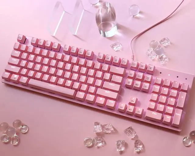 Alt view image 5 of 5 - i-rocks K75M Mechanical Keyboard - 104 Keys - with Cherry MX Brown Switches, PBT Keycaps, Backlit LED Light and Shortcut Keys - Programmable Light & Macro Recorder (Pink)