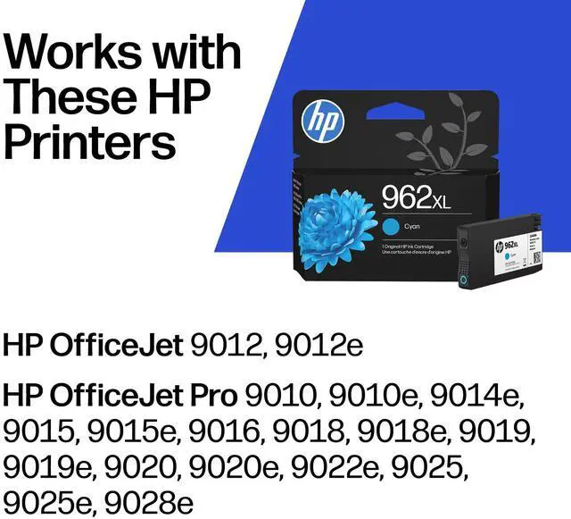 Alt view image 2 of 7 - 962XL Cyan High-Yield Ink Cartridge | Works with OfficeJet 9010, Pro 9010, 9020 | Eligible for Instant Ink | 3JA00AN