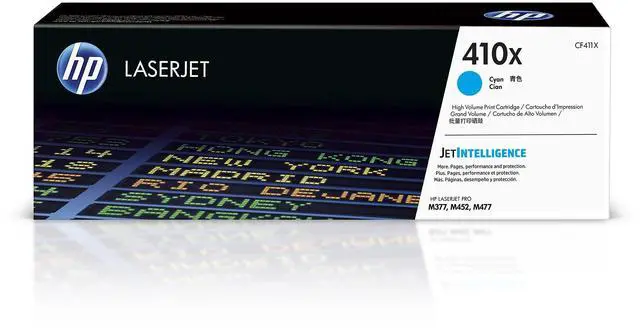 Main image of 410X Cyan High-Yield Toner Cartridge Printers | Works with Color LaserJet Pro M452 Series; Color LaserJet Pro MFP M377, M477 Series | CF411X