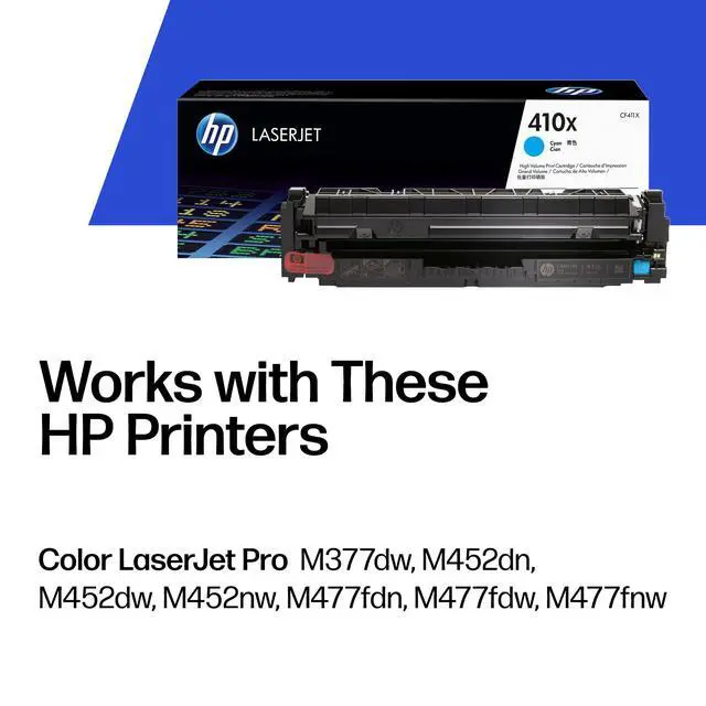 Alt view image 2 of 7 - 410X Cyan High-Yield Toner Cartridge Printers | Works with Color LaserJet Pro M452 Series; Color LaserJet Pro MFP M377, M477 Series | CF411X