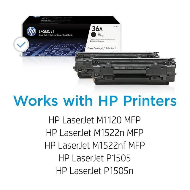 Alt view image 2 of 7 - Original 36A Black Toner Cartridges (2-Pack) | Works LaserJet M1120 MFP Series, LaserJet M1522 MFP Series, LaserJet P1505 Series | CB436D
