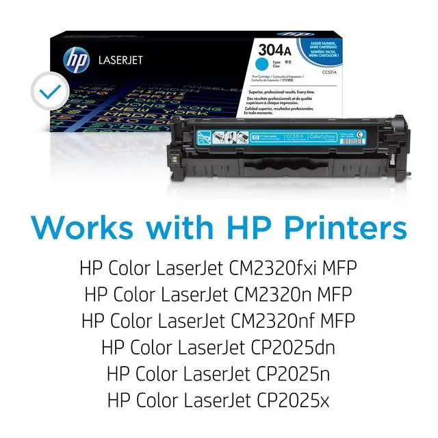 Alt view image 2 of 7 - 304A Cyan Toner Cartridge | Works Color LaserJet CM2320 MFP, Color LaserJet CP2025 Series | CC531A