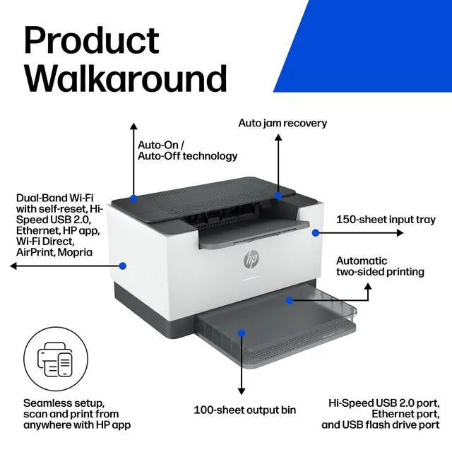 Alt view image 4 of 7 - LaserJet M209dw Wireless Printer, Print, Fast speeds, Easy Setup, Mobile Printing, Best-for-Small Teams, Instant Ink Eligible