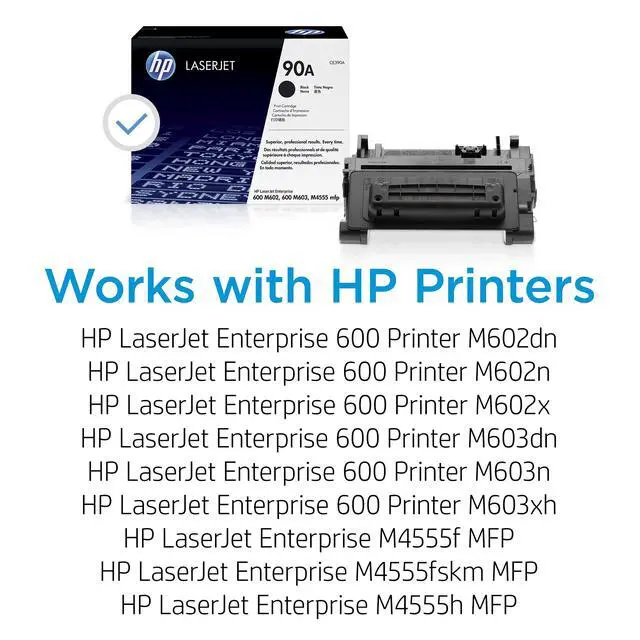 Alt view image 2 of 7 - 90A Black Toner Cartridge | Works LaserJet Enterprise 600 M602, M603 Series, LaserJet Enterprise M4555 MFP Series | CE390A
