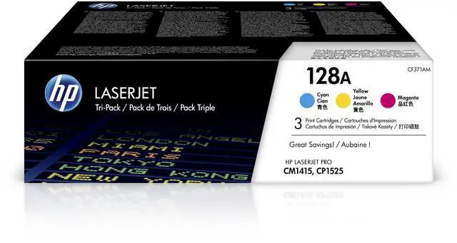 Main image of 128A Cyan, Magenta, Yellow Toner Cartridges (3-Pack) | Works LaserJet Pro CM1415 Color, CP1525 Color Series | CF371AM