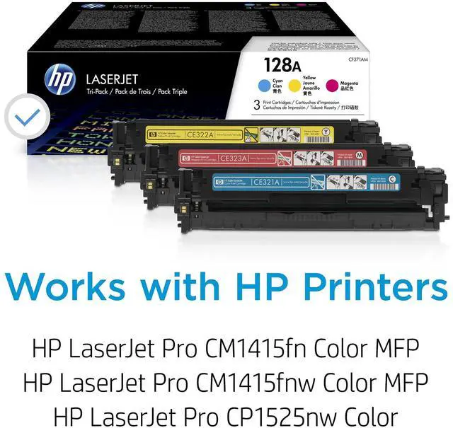 Alt view image 2 of 7 - 128A Cyan, Magenta, Yellow Toner Cartridges (3-Pack) | Works LaserJet Pro CM1415 Color, CP1525 Color Series | CF371AM