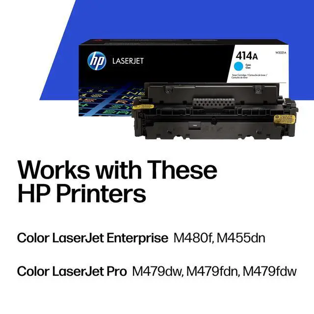 Alt view image 2 of 7 - 414A Cyan Toner Cartridge | Works with Color LaserJet Enterprise M455dn, MFP M480f, Pro M454, MFP M479 Series | W2021A