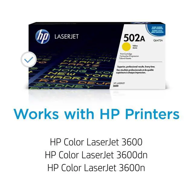 Alt view image 2 of 7 - Original 502A Yellow Toner Cartridge | Works Color LaserJet 3600 Series | Q6472A